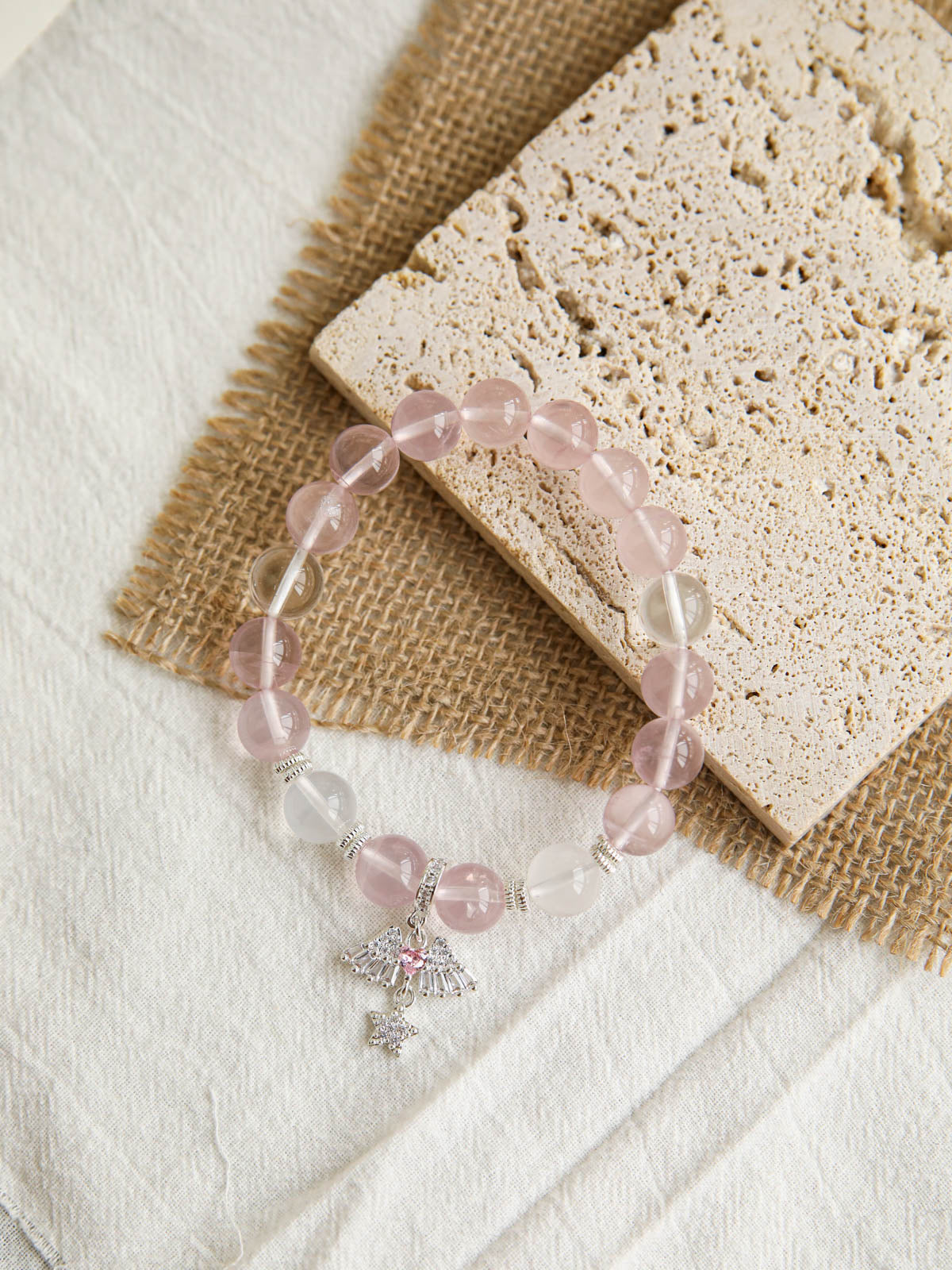Rose Quartz & White Crystal Charm Bracelet