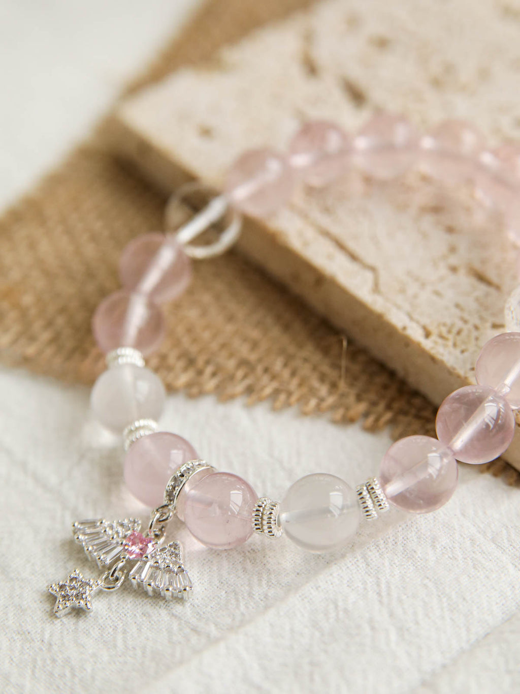 Rose Quartz & White Crystal Charm Bracelet