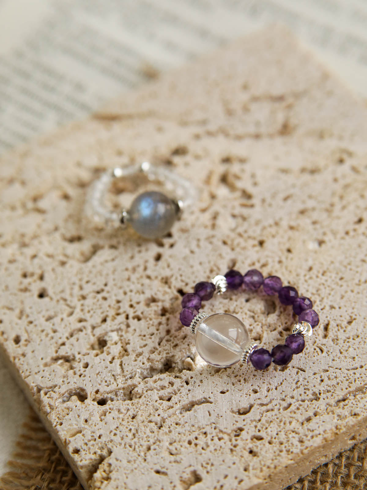 Halo Ring — Quartz with Moonstone or Amethyst