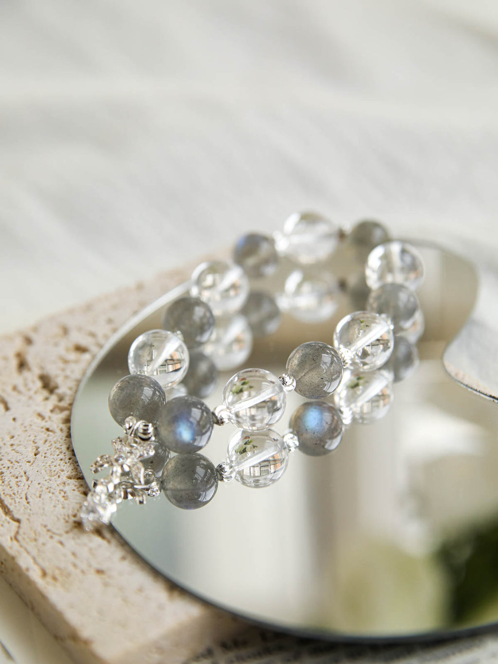 Grey Moonstone & Clear Quartz Bracelet