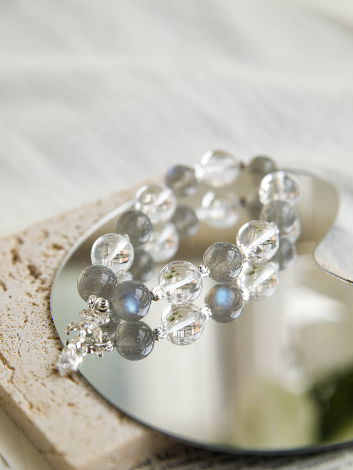 Grey Moonstone & Clear Quartz Bracelet