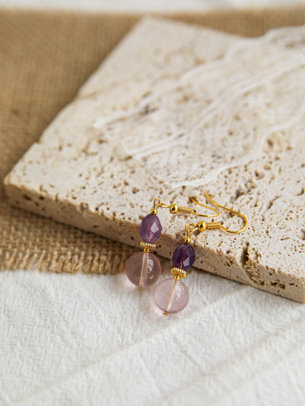 Crystal Drop Earrings – Green & Clear / Amethyst & Rose Quartz
