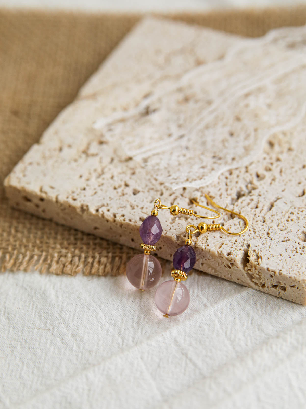 Crystal Drop Earrings – Green & Clear / Amethyst & Rose Quartz