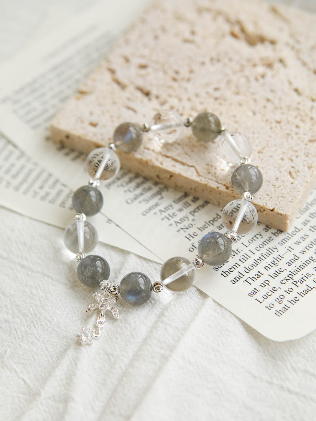 Grey Moonstone & Clear Quartz Bracelet