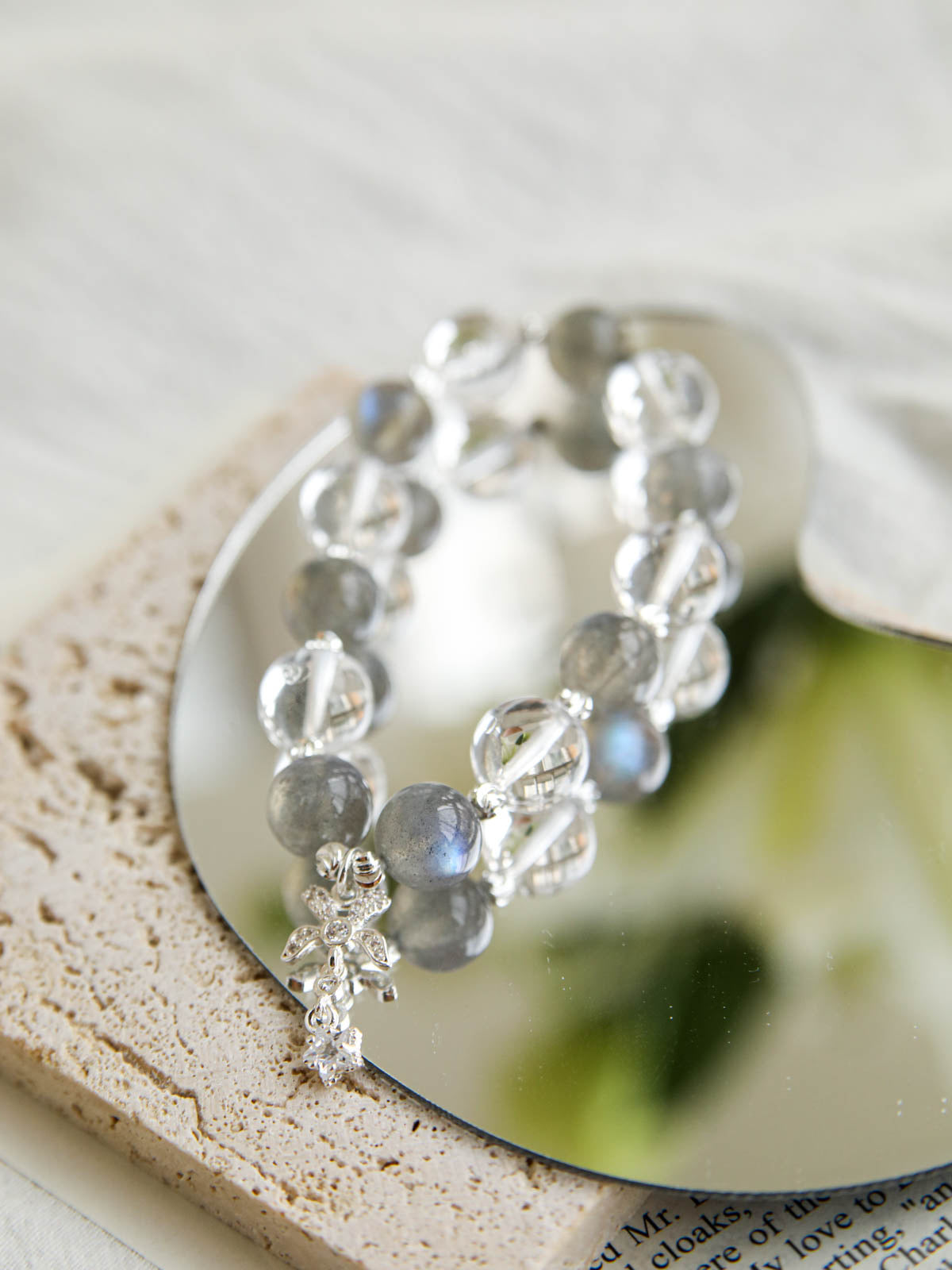Grey Moonstone & Clear Quartz Bracelet