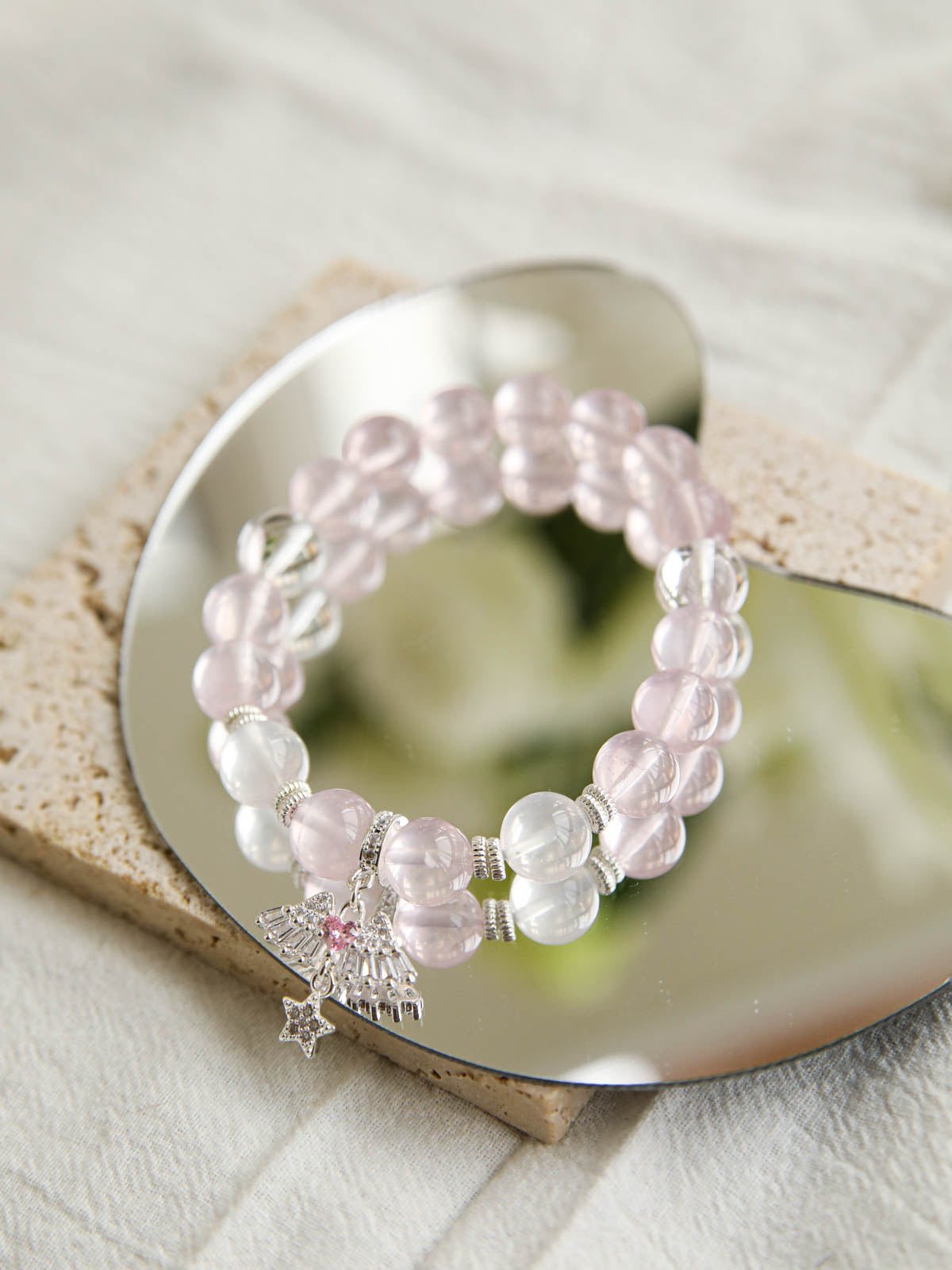 Rose Quartz & White Crystal Charm Bracelet