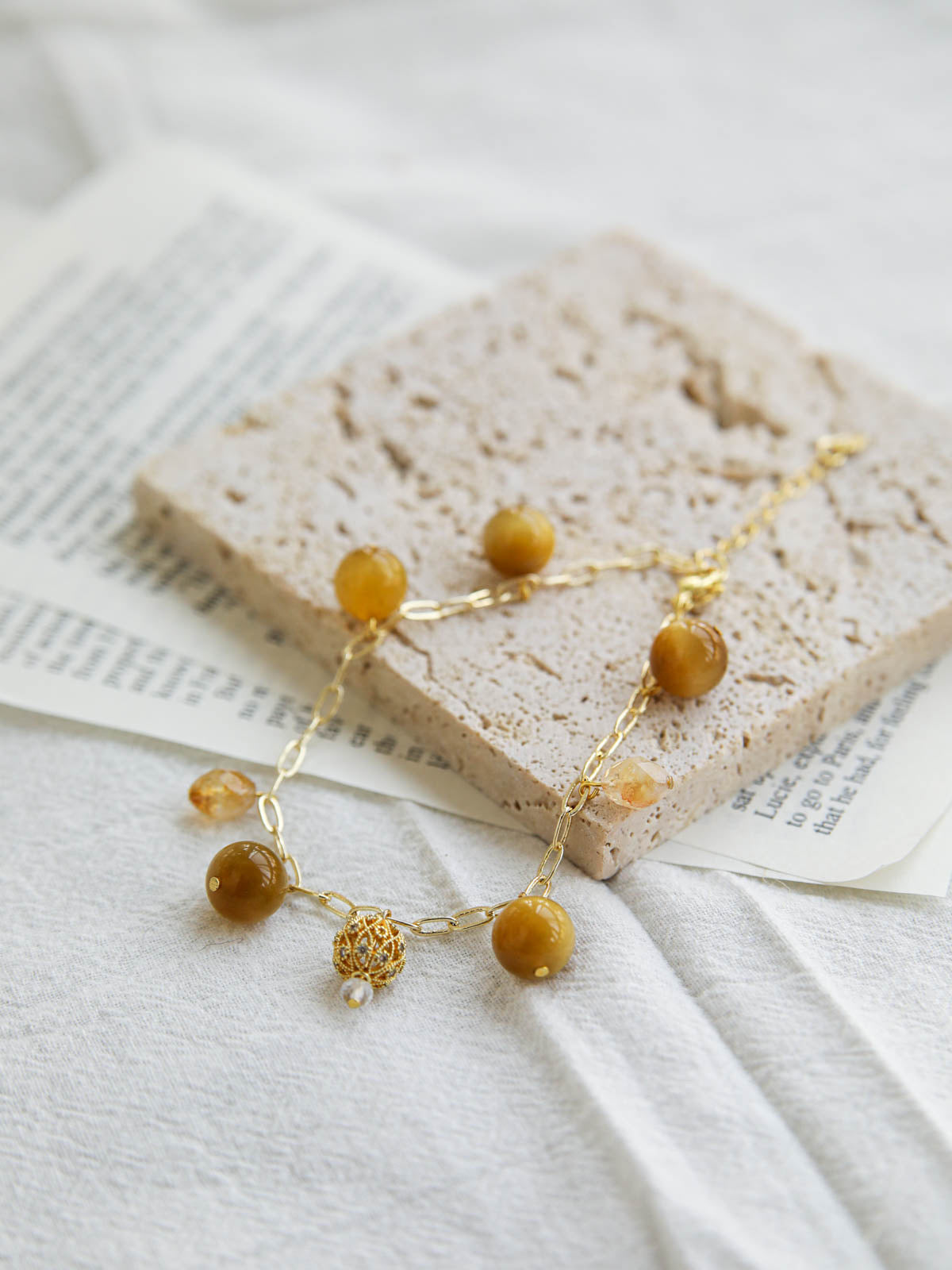 Tiger’s Eye & Golden Quartz Chain Bracelet