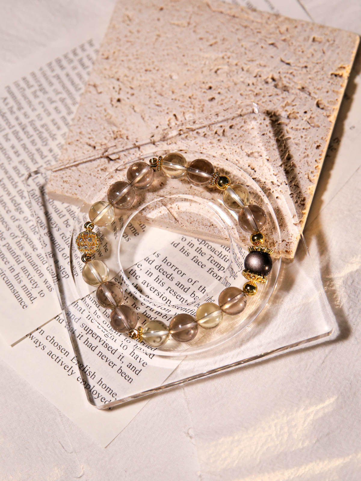 Smoky Quartz, Silver Obsidian & Citrine Bracelet