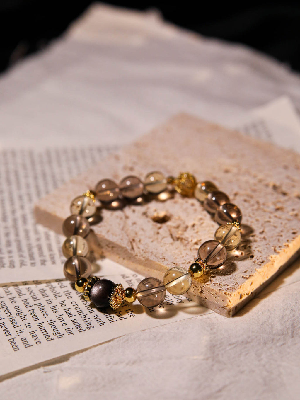 Smoky Quartz, Silver Obsidian & Citrine Bracelet