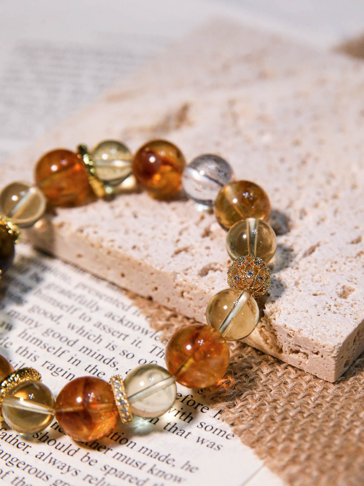 Citrine, Golden Rutilated Quartz & Clear Quartz Bracelet