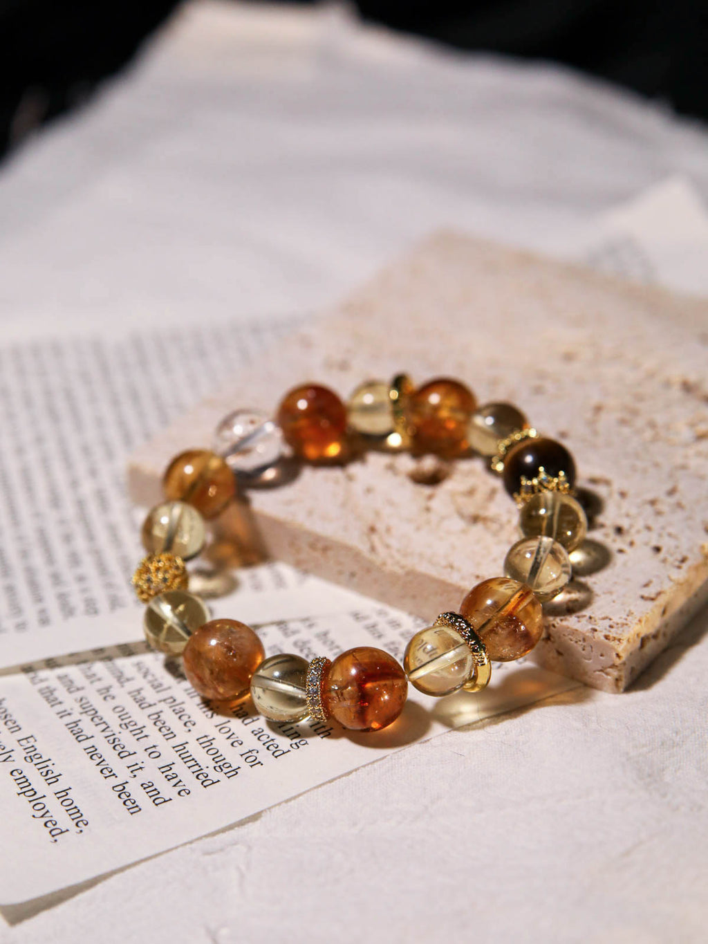 Citrine, Golden Rutilated Quartz & Clear Quartz Bracelet